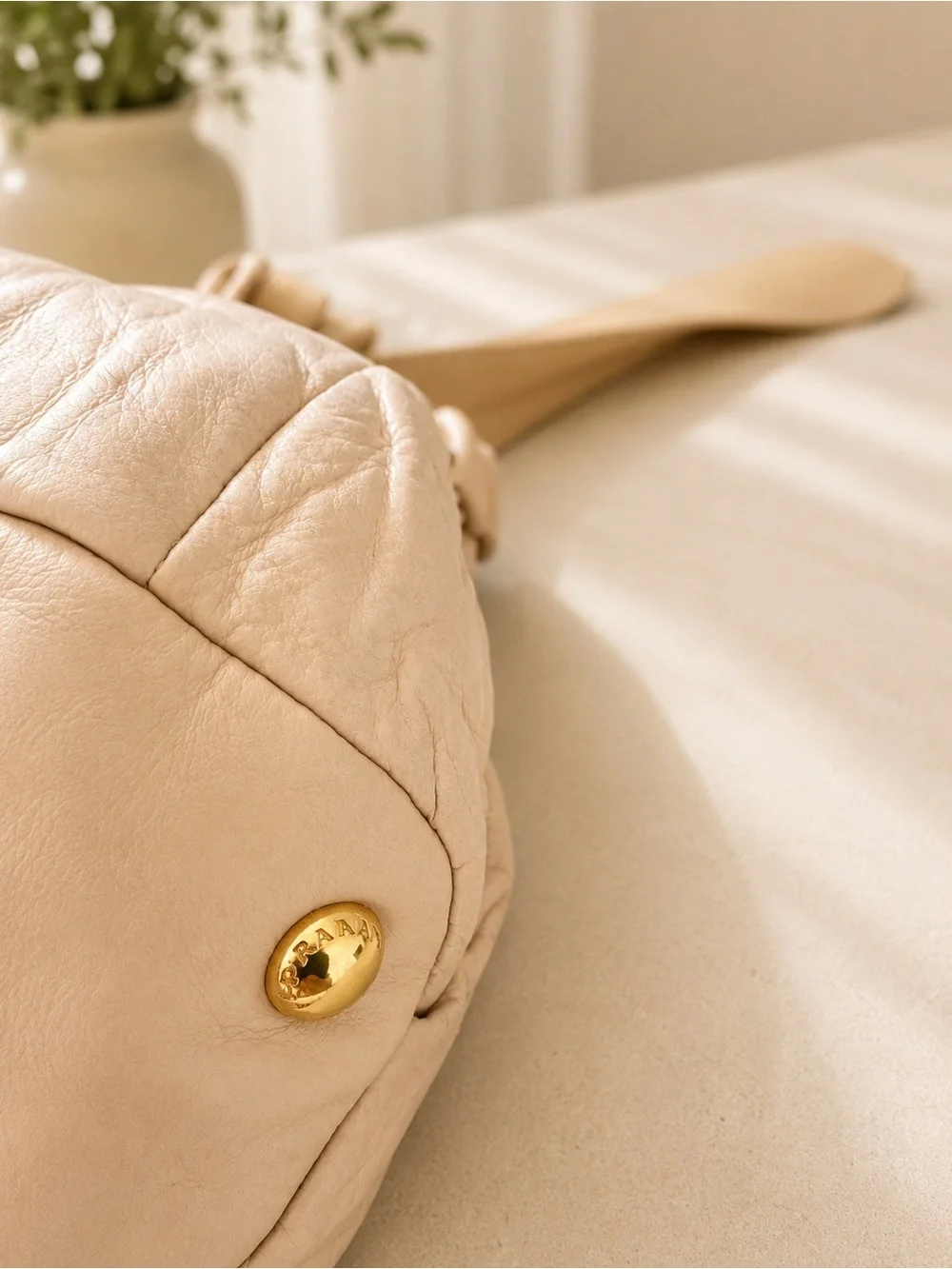 Prada Fiocco Bow Tote Cipria Nappa Leather Rare Archive Bag + Chain - Picture 3 of 16